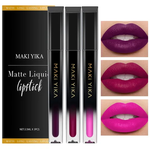 Miniatura 42 de MAKI YIKA Lápiz labial rojo burdeos para mujer, pintalabios de larga duración, sin manchas, mate, líquido, a prueba de transferencia, sin crueldad