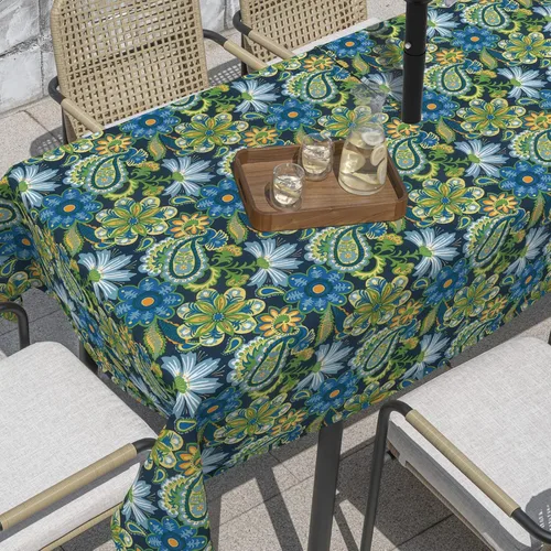 Miniatura 28 de Mantel redondo para exteriores e interiores con cremallera de agujero para paraguas, funda decorativa para mesa circular para jardín del hogar, 60