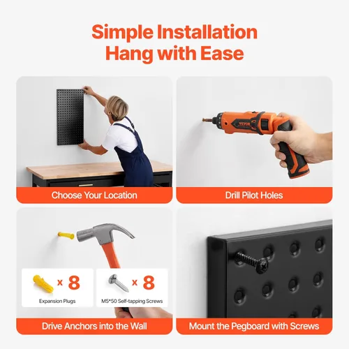 Miniatura 6 de VEVOR Paneles de metal con clavijas, tablero perforado de 24" x 12", 2 paneles, organizador de pared resistente con accesorios, para sala de estar
