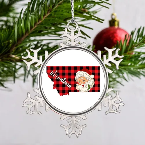 Miniatura 2 de Montana - Adornos de copo de nieve de búfalo, mapa a cuadros, lindo Papá Noel, adornos de Navidad personalizados 2022, decoración de Navidad