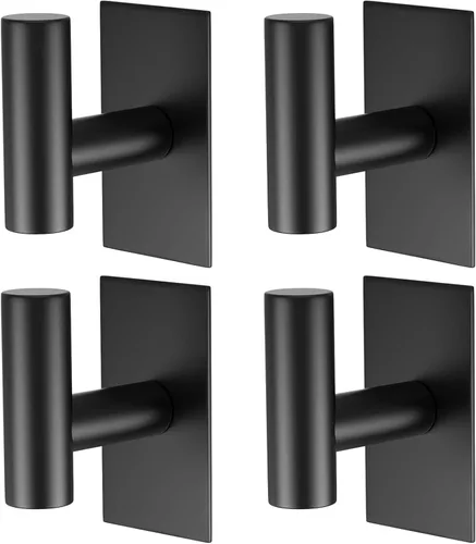 PMMASTO Ganchos adhesivos, ganchos adhesivos de acero inoxidable negro mate para colgar, ganchos autoadhesivos de pared de ducha, ganchos para