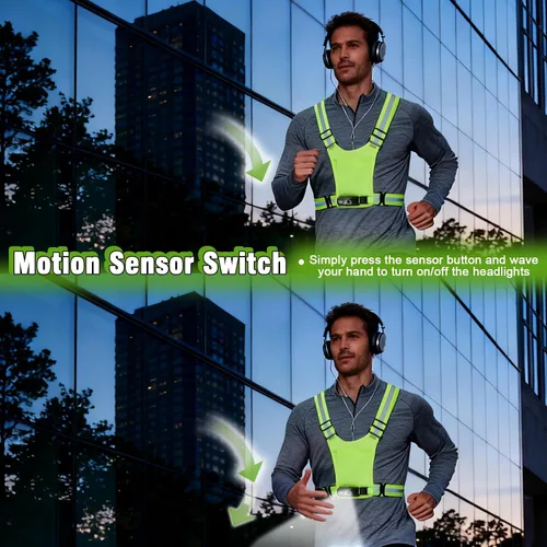 Miniatura 2 de Luces de correr para corredores, chaleco reflectante con sensor de movimiento de 3 modos, luces con inclinación ajustable de 45°, chaleco