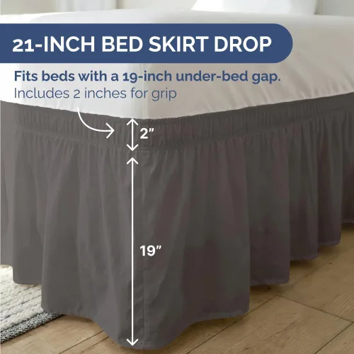 Miniatura 4 de Falda de cama envolvente con volantes, color gris oscuro, para camas de tamaño Queen con altura de 53 cm CGK Linens - Falda de cama plisada con tela