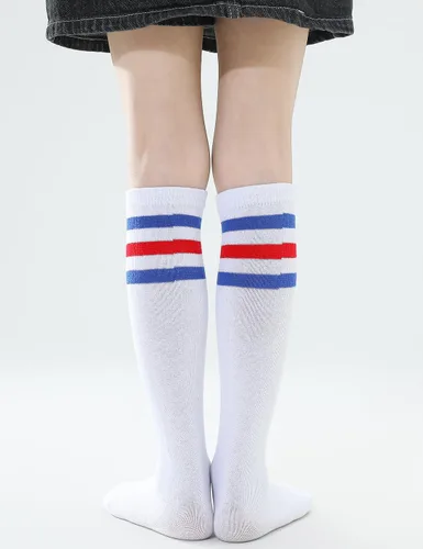 Miniatura 22 de TOCONFFON Calcetines de tubo hasta la rodilla para niños, niñas y adolescentes, calcetines deportivos de algodón para la escuela de fútbol, uniforme