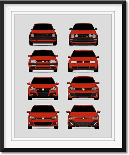 Miniatura 13 de Custom Car Posters Póster hecho a mano compatible con Volkswagen Golf GTI Generations e impresión de VW GTI (modelos de coche: MK1 a MK8)
