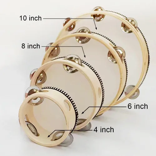 Miniatura 3 de Tambor de pandereta de mano, tambor de mano de 8 pulgadas, jingles de metal de abedul, regalo de percusión, instrumento educativo musical, fiesta