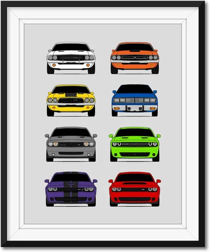 Custom Car Posters Póster hecho a mano compatible con Dodge Challenger Generations e impresión de Challenger SRT, multicolor, impresión metálica de