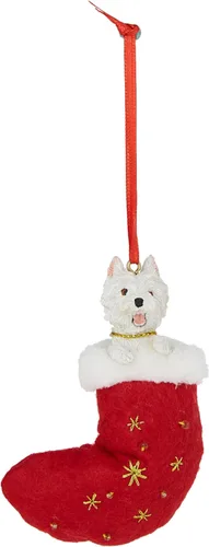 Westie - Adorno de calcetín de Navidad de tela con detalle pintado a mano y cosido "Santa's Little Pals"