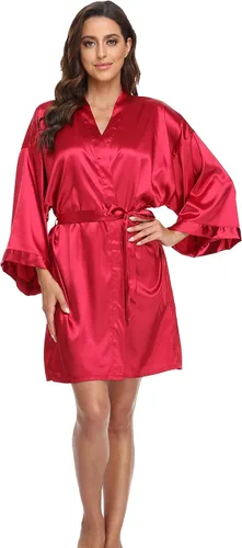 Miniatura 21 de Bata de boda para mujer, para novia, dama de honor, corta, de satén, kimono, batas de seda para prepararse, fiesta nupcial