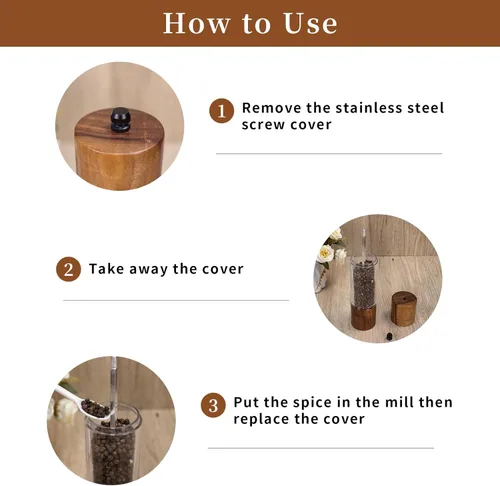 Miniatura 6 de XWXO Juego de molinillo de sal y pimienta de madera de acacia, molinillo de sal y pimienta acrílico de alta calidad, molinillos manuales de sal