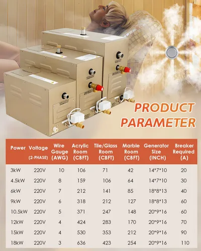 Miniatura 5 de Kit generador de ducha de vapor de 15 KW para baño, sauna, spa, cabezal de vapor de aromaterapia, sistema de autodrenamiento, controlador