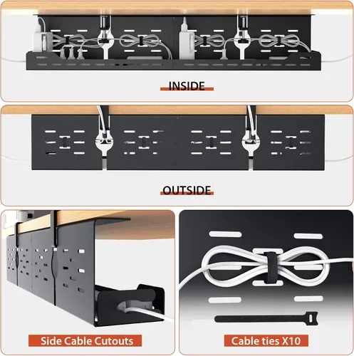 Miniatura 8 de Univivi Bandeja de organización de cables debajo del escritorio, organizador de cables de acero de 32 pulgadas, abrazadera en C sin taladrar