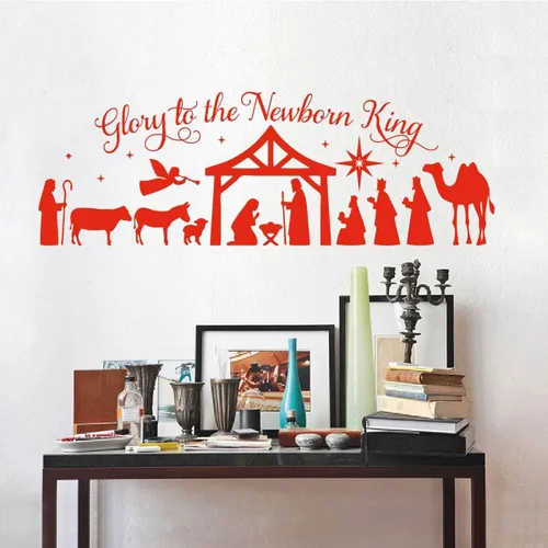 Miniatura 5 de Pegatinas de pared de Feliz Navidad Gloria al Rey Recién Nacido Belén Escena DIY Navidad Decoración de vacaciones LL2421 (negro)