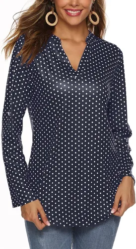 Miniatura 4 de Halife - Blusa tipo túnica para mujer, mangas 34 enrollables, cuello en V, estampado floral