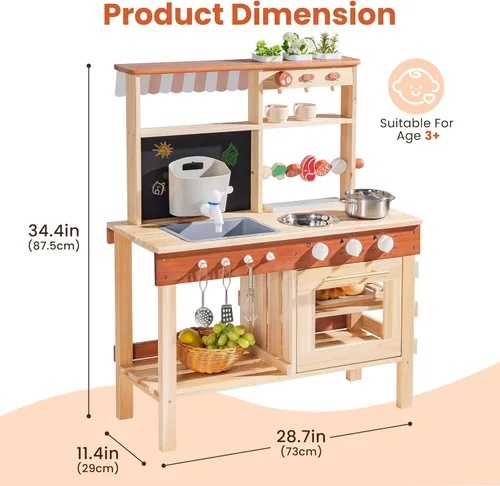 Miniatura 2 de ROBOTIME Kids Mud Kitchen, Wooden Mud Kitchen for Kids Outdoor with Real Water Play Sink, BBQ Grill, Coffee Maker & Planting Station, Large Storage