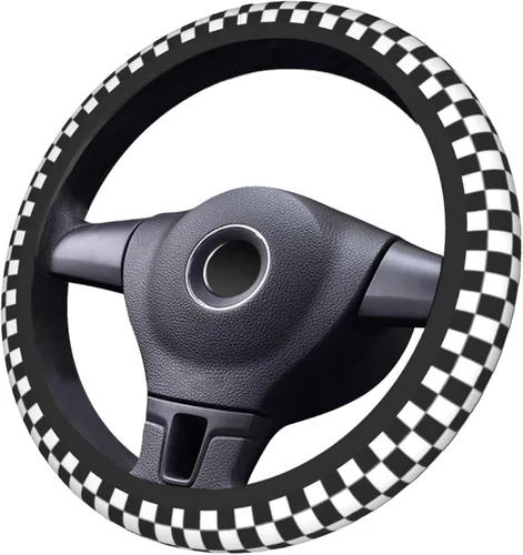 Miniatura 3 de Funda de volante para mujeres y hombres, tablero de ajedrez a cuadros en blanco y negro, protector de volante de neopreno, ajuste universal