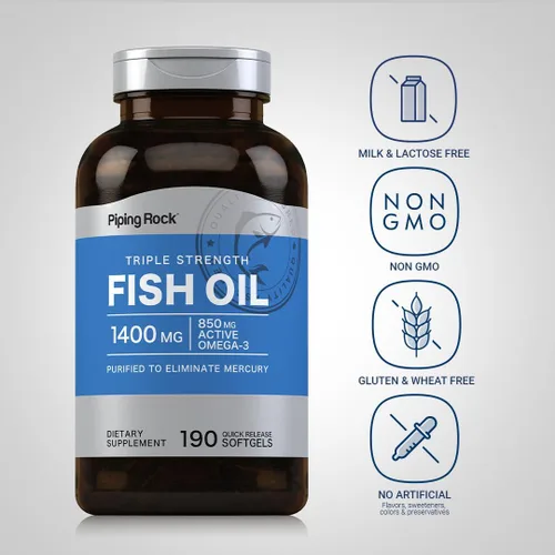 Miniatura 3 de Piping Rock Suplemento Omega 3 de aceite de pescado 1400 mg 190 cápsulas blandas para mujeres y hombres Triple fuerza con EPA y DHA Sin