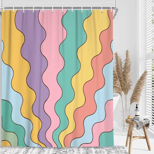 Miniatura 2 de Neutral Muted Earth Tone Wavy Shower Curtain Mid Century Modern Sage Taupe Blush Abstract Boho Bathroom Curtain Set with Hooks 36x72 Inch