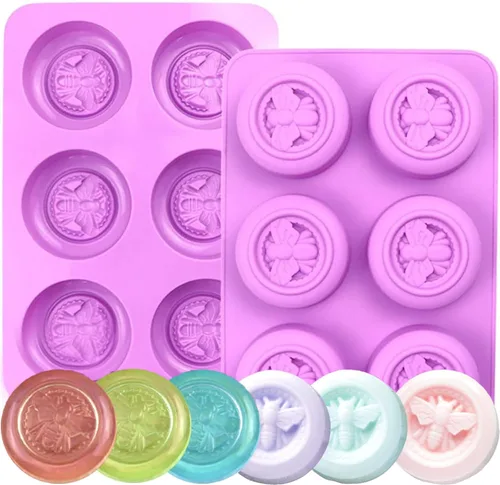 Moldes de silicona de abeja, 2 moldes redondos de silicona con forma de colmena, 6 cavidades para hacer jabón casero, gelatina de bricolaje, bomba