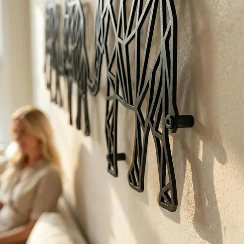 Miniatura 8 de DEKADRON Arte de pared de elefante, familia de elefantes geométricos, silueta de pared 3D, decoración de pared de metal, decoración de oficina