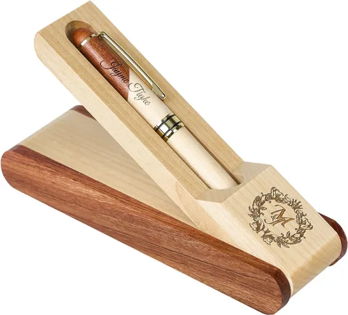 Miniatura 2 de Juego de bolígrafos de madera grabados personalizados, bolígrafo ejecutivo y caja con personalización gratuita, bolígrafo con estuche para regalo (A)