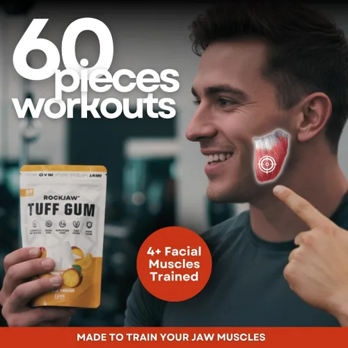 Miniatura 2 de ROCKJAW Jawline Gum Tuff Gum 2.0 con complejo de vitamina B - 100% xilitol, sin aspartamo, sin azúcar, mango exótico (sin tim) - Suministro para 2