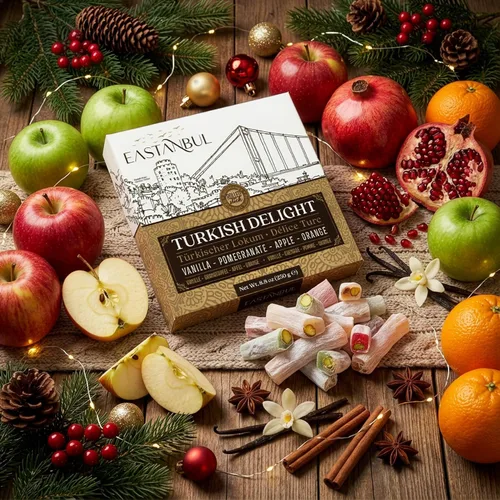 Miniatura 6 de Eastanbul Delicias Turcas, 250g, Palitos de Dulce de Delicias Turcas Rellenos de Pistacho con 4 Sabores: Manzana, Naranja, Granada, Vainilla, Dulce