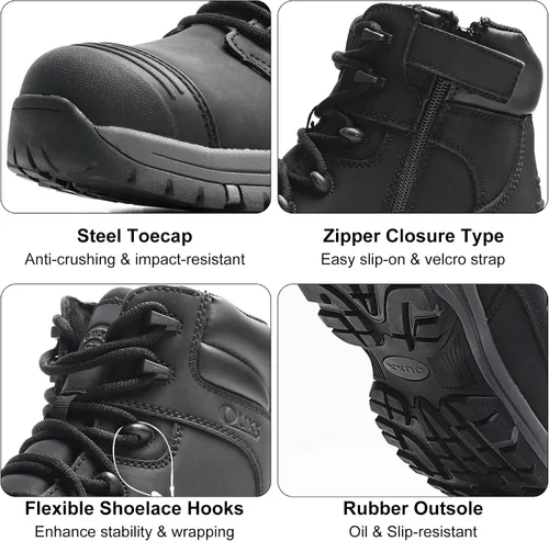 Miniatura 7 de Botas de trabajo para hombre, zapatos con punta de acero y cremallera lateral, resistentes al agua, antideslizantes, a prueba de pinchazos (OX2720)