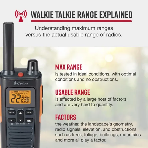 Miniatura 2 de Cobra RX680 Paquete de 2 Walkie Talkies y Auriculares de Vigilancia Compatibles Cobra GA-SV01 2P: Radios Bidireccionales Rugosas y Resistente a