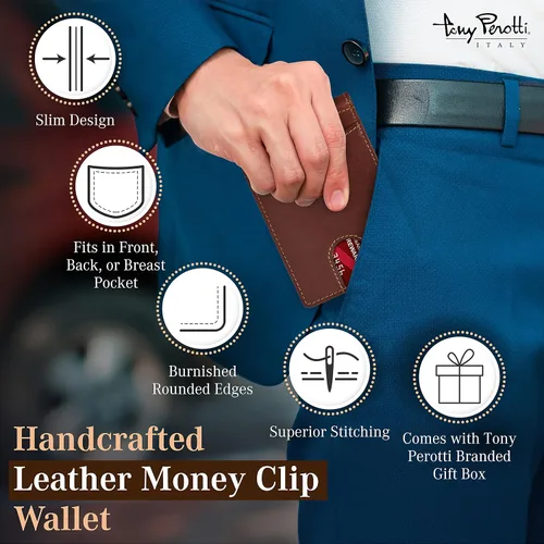 Miniatura 5 de Tony Perotti Cartera delgada de cuero italiano con clip para dinero para hombre cartera RFID ultrafina con ranuras para tarjetas de crédito