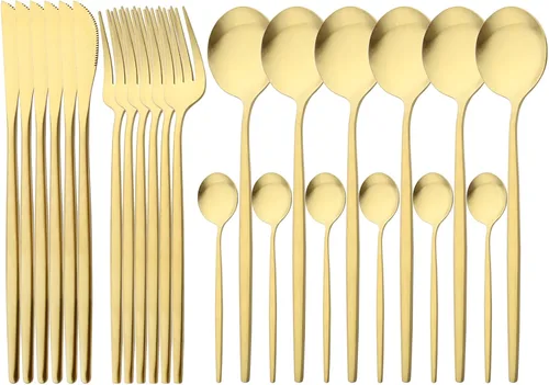Miniatura 8 de Juego de cubiertos de 24 piezas con acabado mate, cubiertos básicos de acero inoxidable 18/0 para el hogar, cocina, boda, fiesta y restaurante, Negro