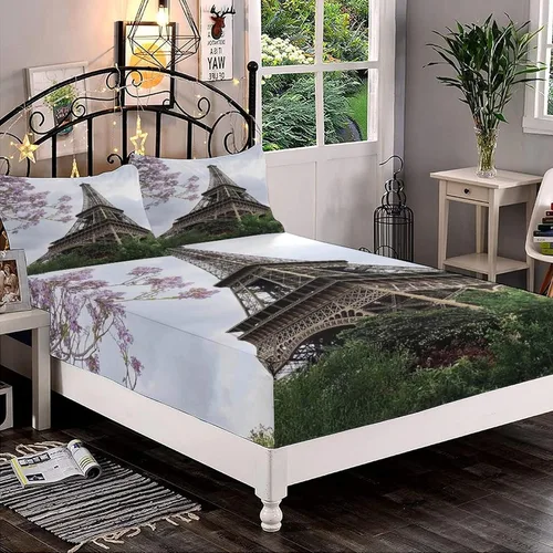 Miniatura 23 de Juego de sábanas bajeras decorativas de tamaño King, sábana bajera de Narval con bolsillos profundos y 2 fundas de almohada, juego de ropa de cama