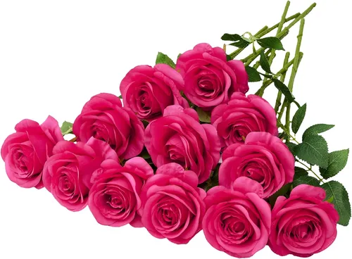 Miniatura 27 de 12 piezas Rosas Flores Artificiales Rosas Falsas Azul Bebé Rosas de Seda Flores de Seda Blancas Rosas con Tallos Largos para Bodas Hogar Fiestas