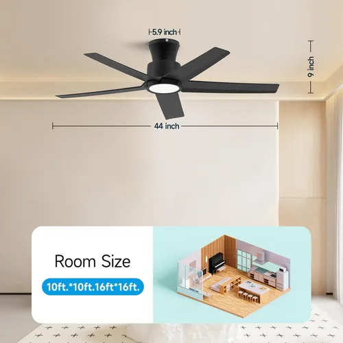 Miniatura 7 de ocioc Ventiladores de techo de 44 pulgadas con luces y control remoto, ventiladores de techo regulables con motor de CC silencioso reversible, Negro