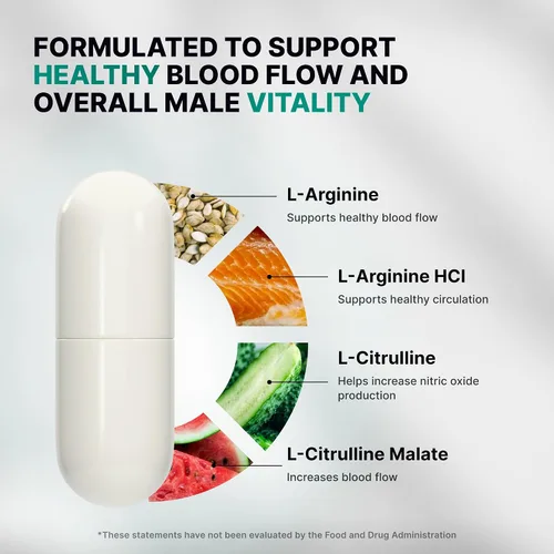 Miniatura 6 de Nature's Pure Blend Suplementos de óxido nítrico para hombres – L-arginina L-citrulina – Apoyo al corazón y flujo de circulación – 1500MG L arginina