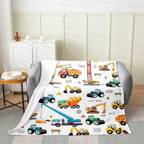 Miniatura 2 de Manta de excavadora para niños, manta de tractores y camiones de maquinaria, manta de forro polar de vehículo de construcción para niños, manta