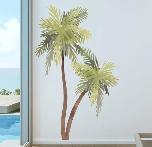 Calcomanía de pared de acuarela de palmera, decoración de casa de playa, calcomanías con estampado tropical, gaviotas de pájaros, 72 pulgadas de