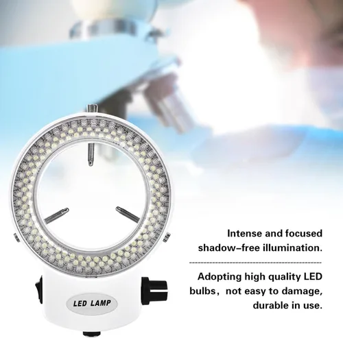 Miniatura 9 de Fydun Luz LED para microscopio, 144 cuentas LED de brillo ajustable lámpara de anillo para microscopio estéreo y cámara, blanco, negro