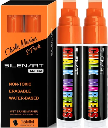 Miniatura 6 de SILENART Marcadores de tiza negra para ventana, punta gigante, rotulador de coche de 0.591 in, 2 unidades Pluma de pintura lavable grande