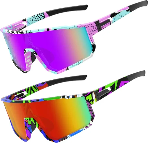 Miniatura 11 de Gafas de sol deportivas para niños, polarizadas, con protección UV400, para niños y niñas, para béisbol, softbol, ciclismo Lentes rojas con montura
