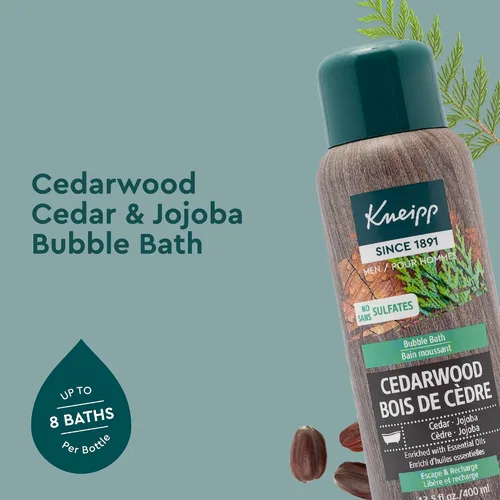 Miniatura 2 de Kneipp Baño de burbujas de aromaterapia de madera de cedro, bueno para una experiencia de cuidado personal lujosa, solo para hombres, vegano, sin