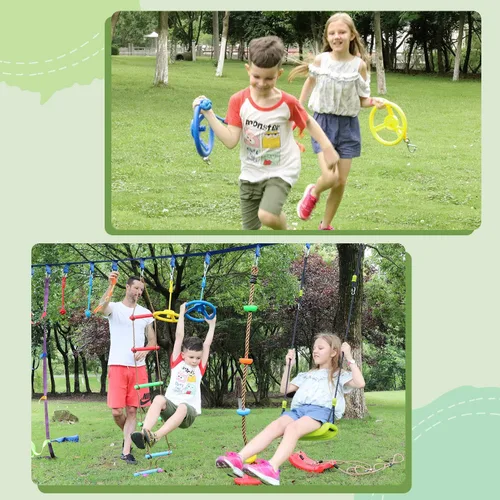 Miniatura 3 de Craft Ninja Warrior - Accesorios para carreras de obstáculos para niños, juego al aire libre, 7 anillos, 2 ruedas de trapecio oscilantes y 2 barras