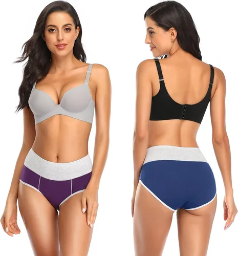 Miniatura 5 de QOVOQ Ropa interior de algodón para mujer, cobertura completa, cintura alta, elásticos, suaves, cómodas, paquete múltiple