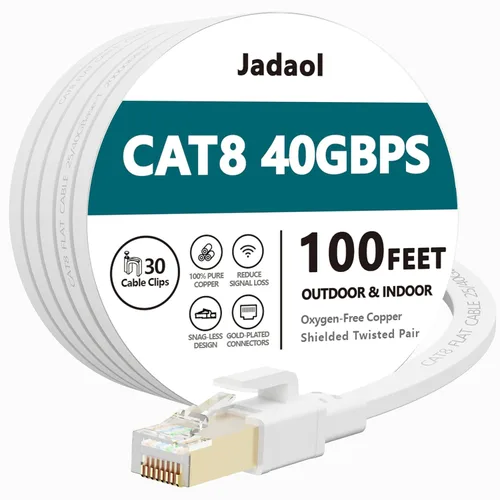 Miniatura 24 de Jadaol Cable Ethernet Cat 8 de 20 pies, 40 Gbps 2000 MHz, cable de conexión LAN RJ45 S/FTP, cable de red Cat8 de alta velocidad para router, módem