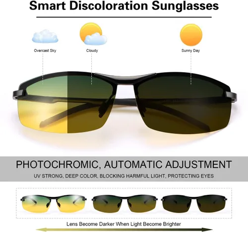 Miniatura 2 de Gafas de sol polarizadas fotocrómicas para hombre Al-Mg marco de metal gafas de conducción deportivas protección UV400 gafas antirreflejos Lente