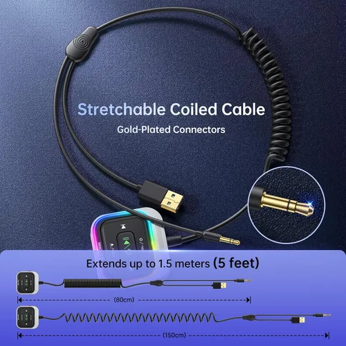 Miniatura 7 de Syncwire Receptor Bluetooth 5.4 0.138 in Aux Adaptador de coche Receptor Bluetooth Kit de coche con cable en espiral
