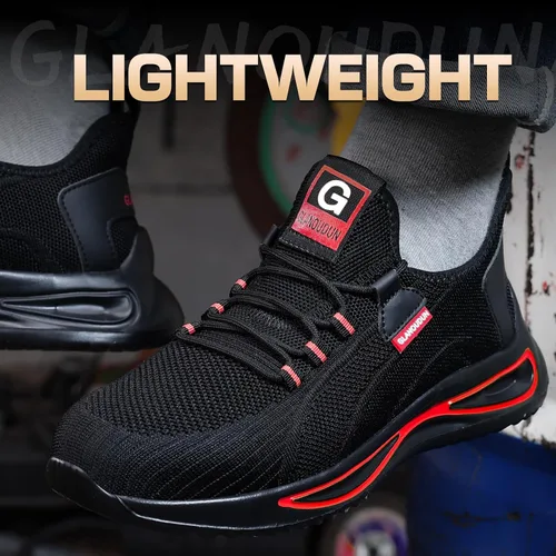 Miniatura 4 de GLANOUDUN Zapatos de punta de acero para hombre, zapatos de trabajo ligeros para hombres, zapatos de seguridad indestructibles para hombres, zapatos