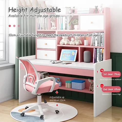 Miniatura 3 de QQXX Juego de escritorio y silla de altura ajustable, mesa de estudio de madera con gabinete y cajón de almacenamiento, mesa de escritorio de Azul A
