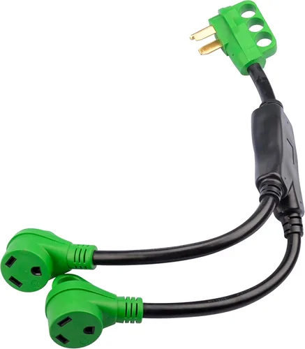 RVGUARD - Cable adaptador RV Y de 50 amperios, enchufe macho 14-50P a dos hembras TT-30R de 30 amperios con mango para desconexión, color verde