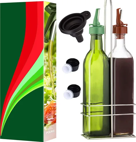 Poura Juego de rociadores de botellas de vinagre y aceite de oliva con boquillas de vertido sin BPA ClickSeal | Botellas dispensadoras de aceite y